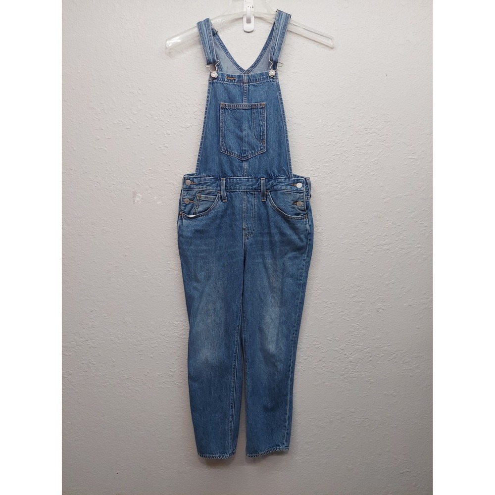 LEVIS Overalls Womens Medium Blue Big E Bib Denim Stretch Cotton Medium Wash Y2K